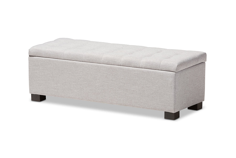 baxton studio roanoke modern and contemporary beige fabric upholstered grid tufting storage ottoman bench | Modish Furniture Store-9