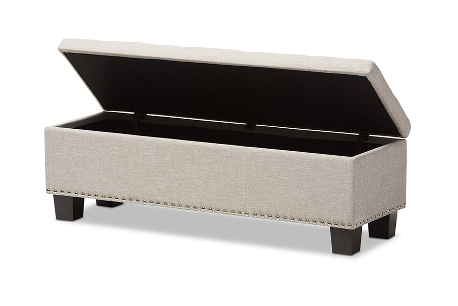 baxton studio roanoke modern and contemporary beige fabric upholstered grid tufting storage ottoman bench | Modish Furniture Store-13