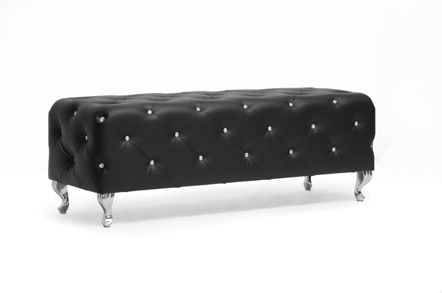 Baxton Studio Stella Crystal Tufted White Leather Modern Bench | Benches | Modishstore - 3