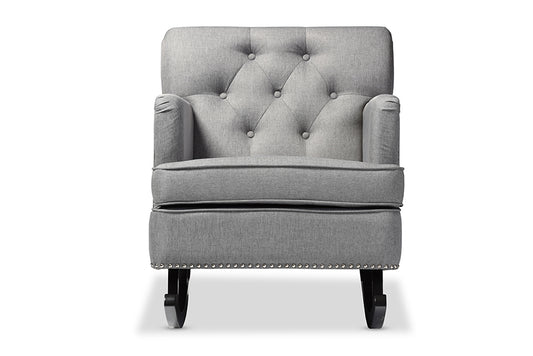 Baxton Studio Bethany Modern and Contemporary Grey Fabric Upholstered Button-tufted Rocking Chair | Modishstore | Armchairs