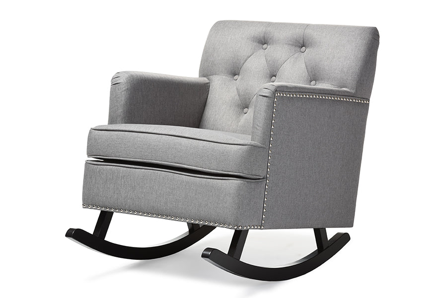 baxton studio bethany modern and contemporary grey fabric upholstered button tufted rocking chair | Modish Furniture Store-2
