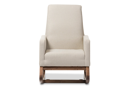 Baxton Studio Yashiya Mid-century Retro Modern Light Beige Fabric Upholstered Rocking Chair | Modishstore | Armchairs