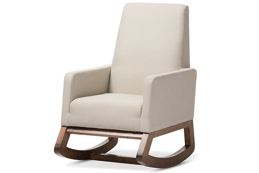 baxton studio yashiya mid century retro modern light beige fabric upholstered rocking chair | Modish Furniture Store-2