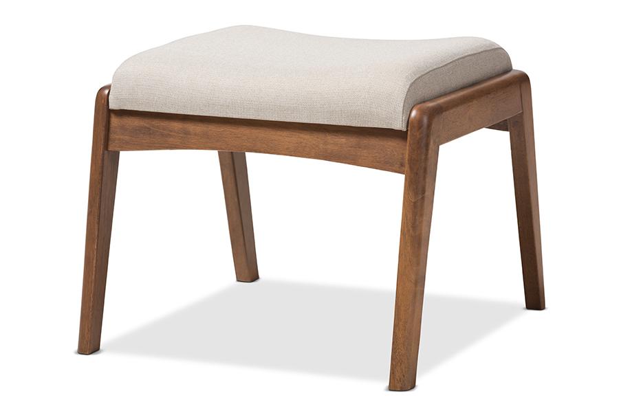 baxton studio roxy mid century modern walnut wood finishing and light beige fabric upholstered ottoman | Modish Furniture Store-2