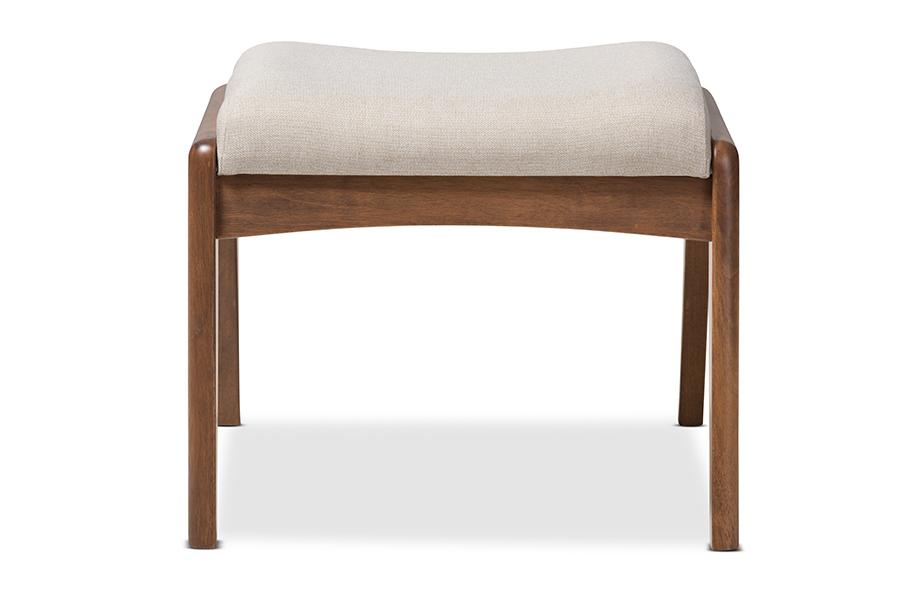 baxton studio roxy mid century modern walnut wood finishing and light beige fabric upholstered ottoman | Modish Furniture Store-3
