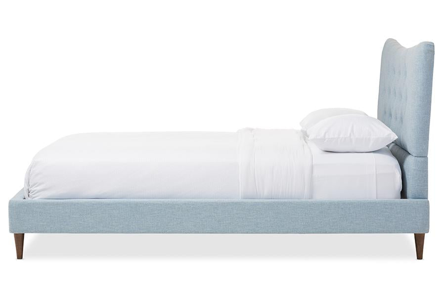 baxton studio hannah mid century modern sky blue king size fabric platform bed | Modish Furniture Store-3