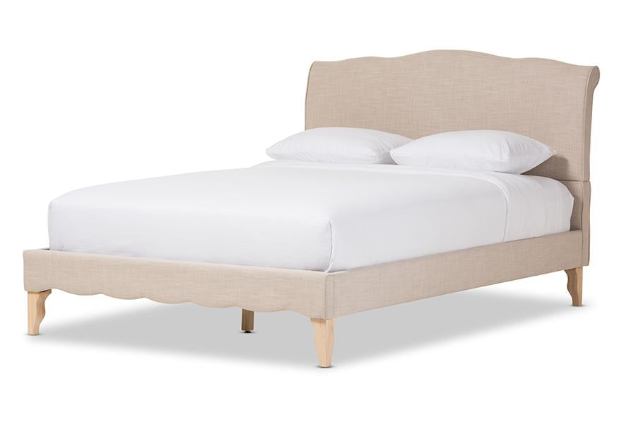 baxton studio fannie french classic modern style beige linen fabric king size platform bed | Modish Furniture Store-3