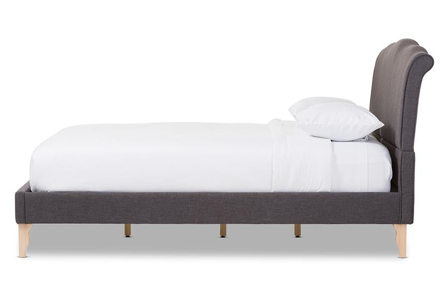 baxton studio fannie french classic modern style dark grey polyester fabric queen size platform bed | Modish Furniture Store-3