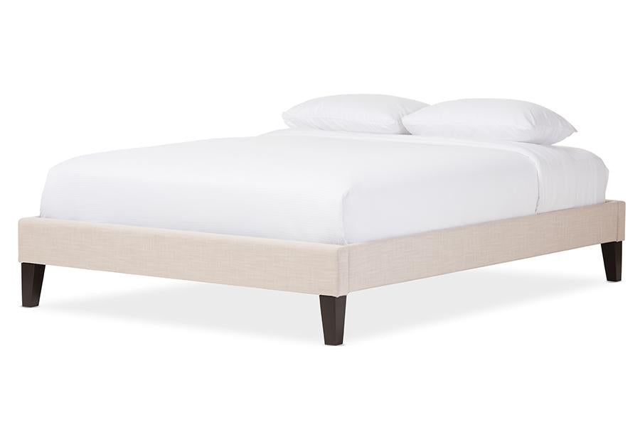 baxton studio lancashire modern and contemporary beige linen fabric upholstered full size bed frame with tapered legs | Modish Furniture Store-3