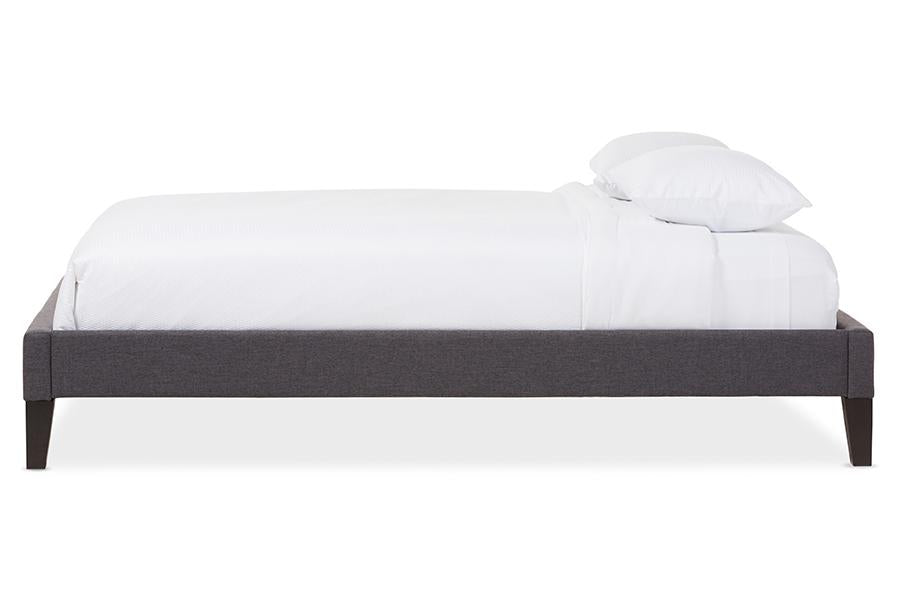 baxton studio lancashire modern and contemporary grey fabric upholstered full size bed frame with tapered legs | Modish Furniture Store-3
