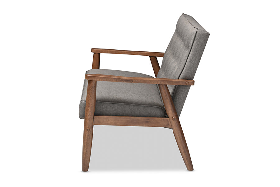baxton studio sorrento mid century retro modern grey fabric upholstered wooden 2 seater loveseat | Modish Furniture Store-3