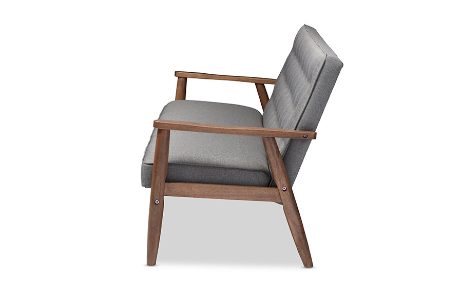 baxton studio sorrento mid century retro modern grey fabric upholstered wooden 3 seater sofa | Modish Furniture Store-3