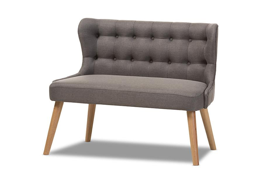 baxton studio melody mid century modern grey fabric and natural wood finishing 2 seater settee bench | Modish Furniture Store-3
