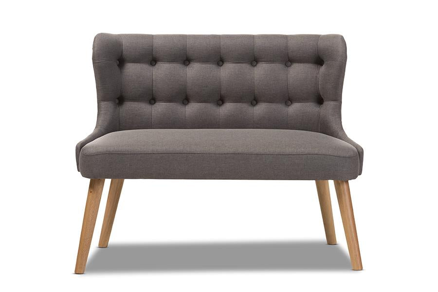 baxton studio melody mid century modern grey fabric and natural wood finishing 2 seater settee bench | Modish Furniture Store-2