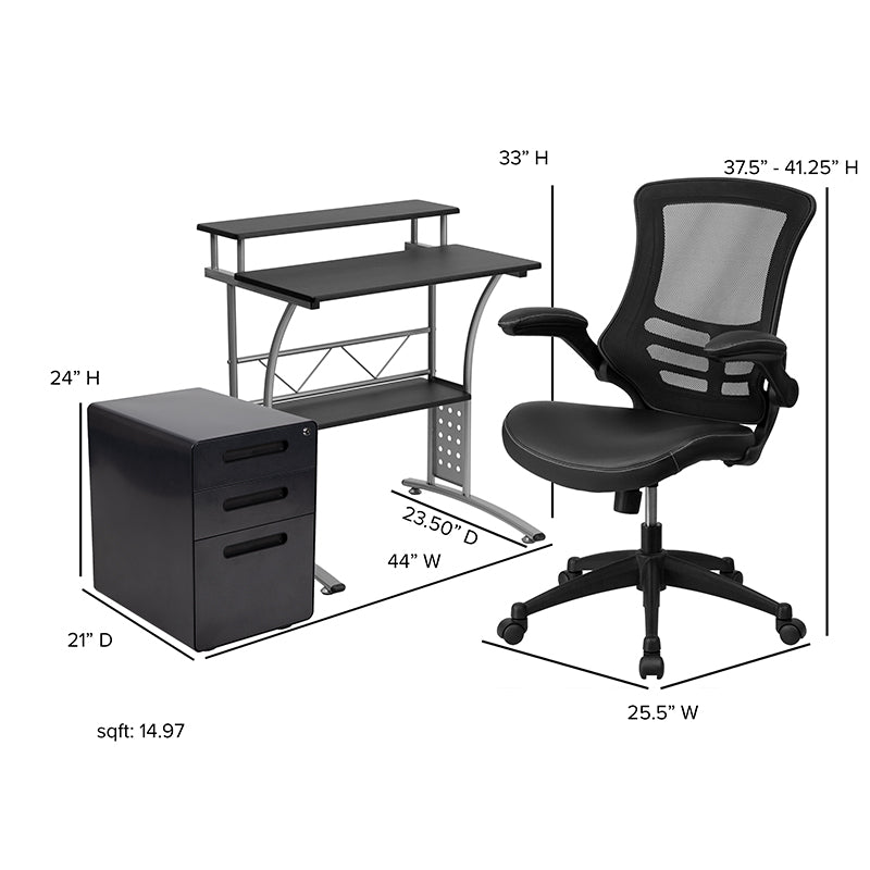 Work From Home Kit - Black Computer Desk, Ergonomic Mesh/Leather Soft Office Chair and Locking Mobile Filing Cabinet | Office Chairs | Modishstore - 9