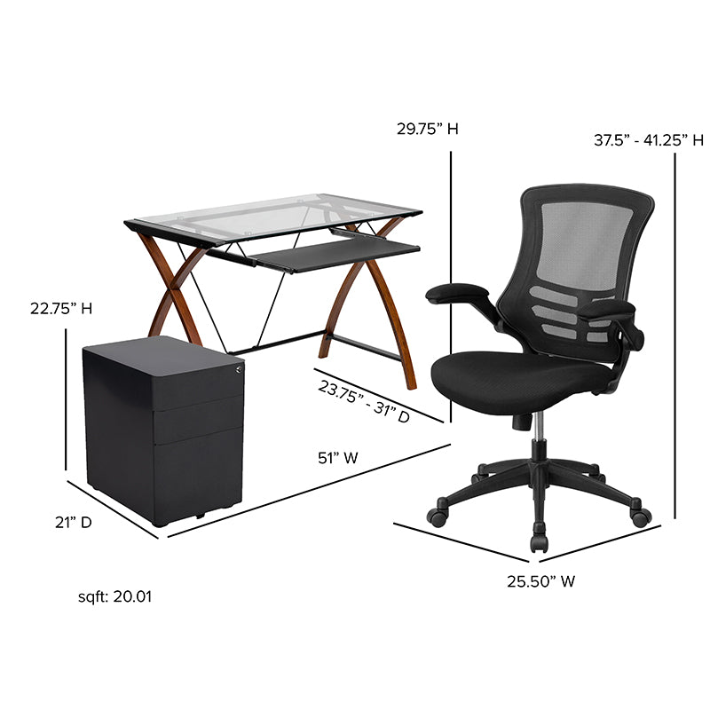Work From Home Kit - Glass Desk with Keyboard Tray, Ergonomic Mesh Office Chair and Filing Cabinet with Lock & Side Handles | Office Chairs | Modishstore - 9