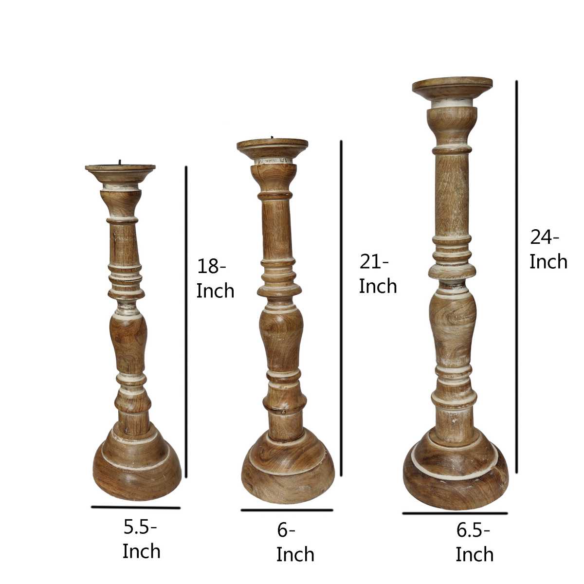 Handcrafted Distressed Wooden Candle Holder With Pedestal Body, Brown, Set Of 3 By Benzara | Candle Holders | Modishstore - 8