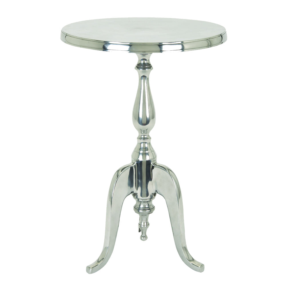 Traditional Style Aluminum Accent Table With Pedestal Base, Silver  By Benzara | Accent Tables |  Modishstore  - 2
