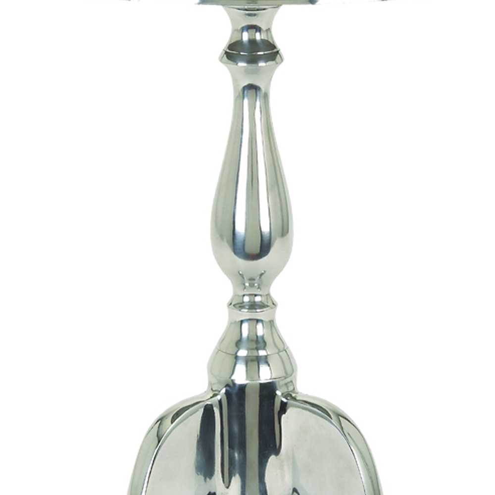 Traditional Style Aluminum Accent Table With Pedestal Base, Silver By Benzara | Accent Tables | Modishstore - 3