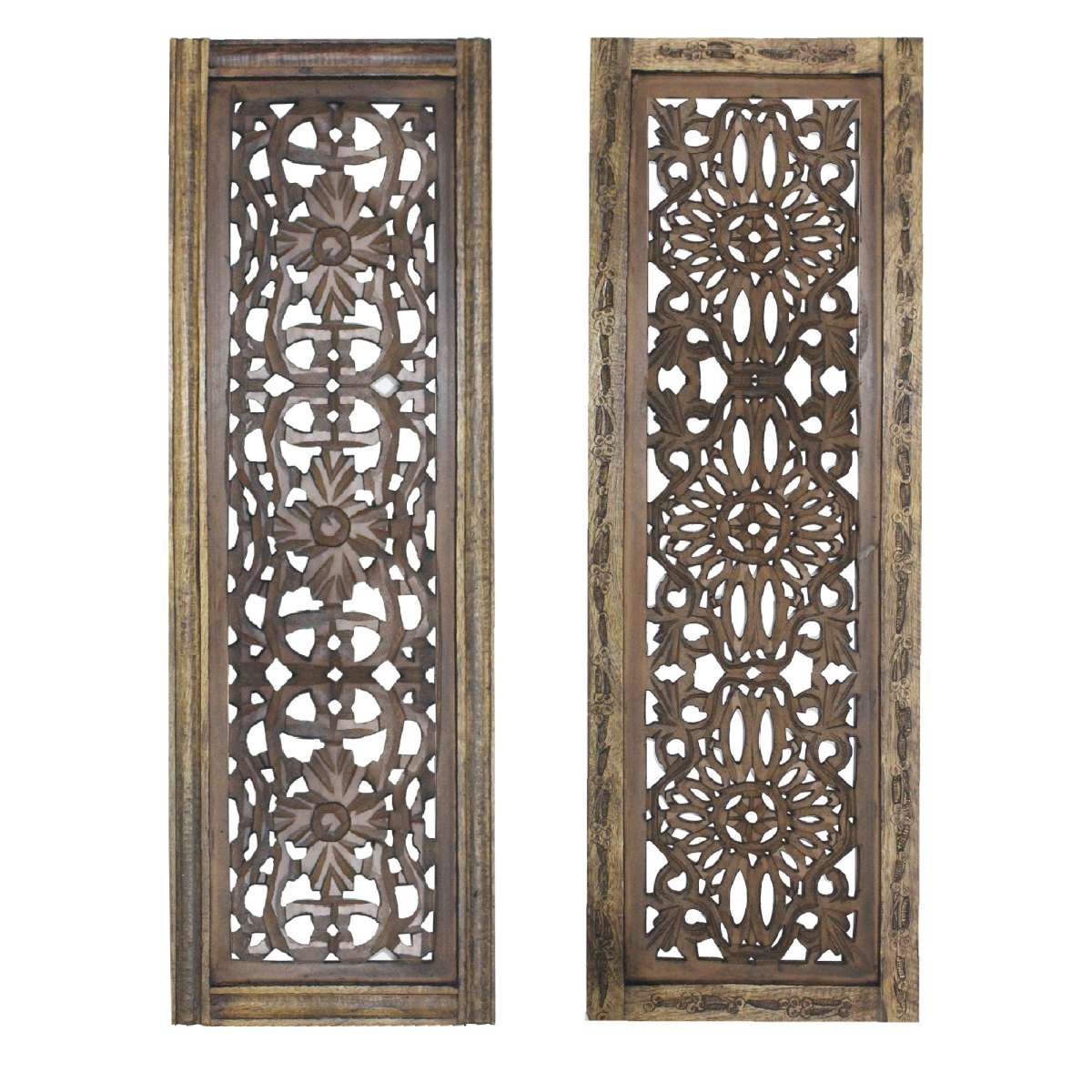 Benzara Floral Hand Carved Wooden Wall Panels, Assortment Of Two, Brown | Wall Decor |  Modishstore  - 4