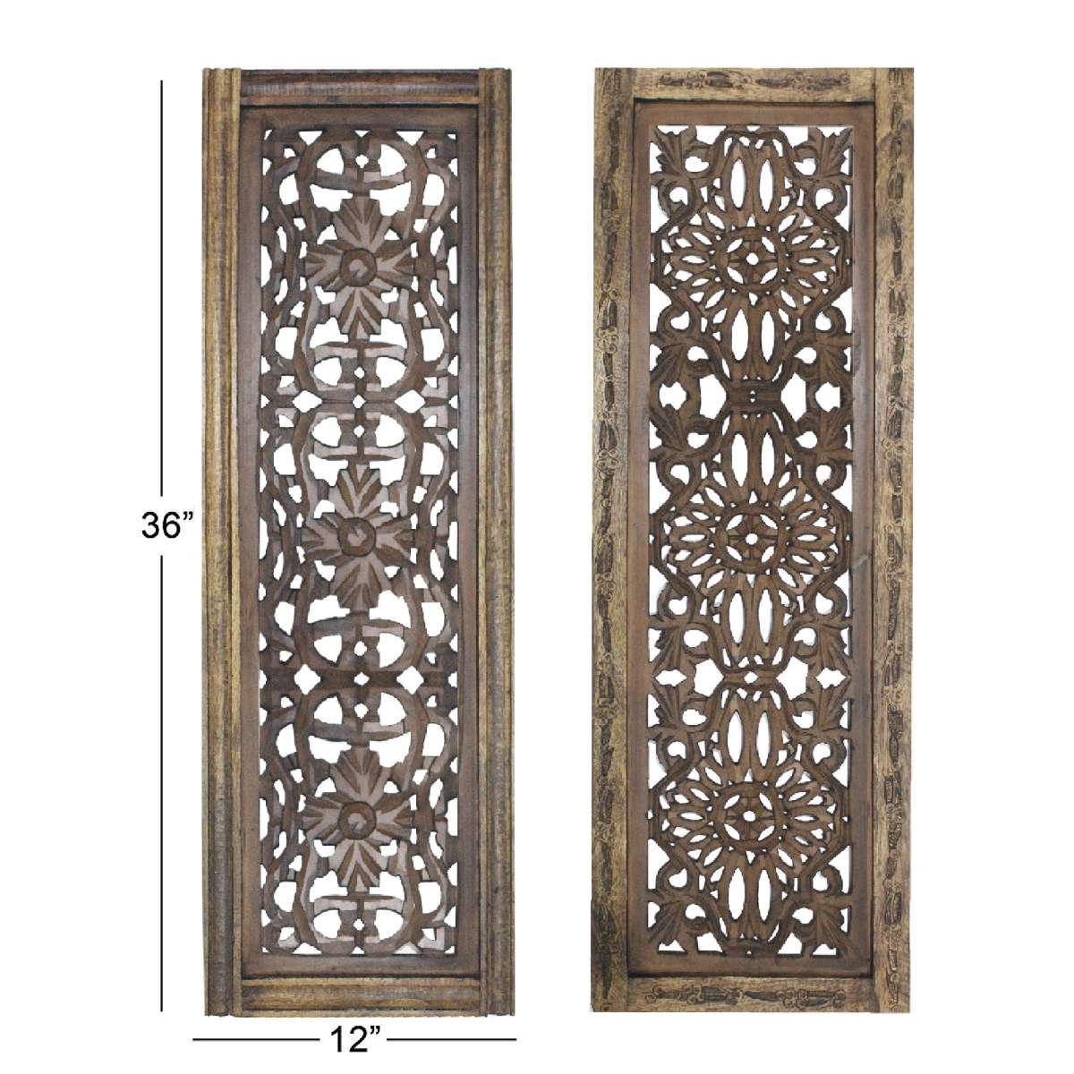 Benzara Floral Hand Carved Wooden Wall Panels, Assortment Of Two, Brown | Wall Decor |  Modishstore  - 3