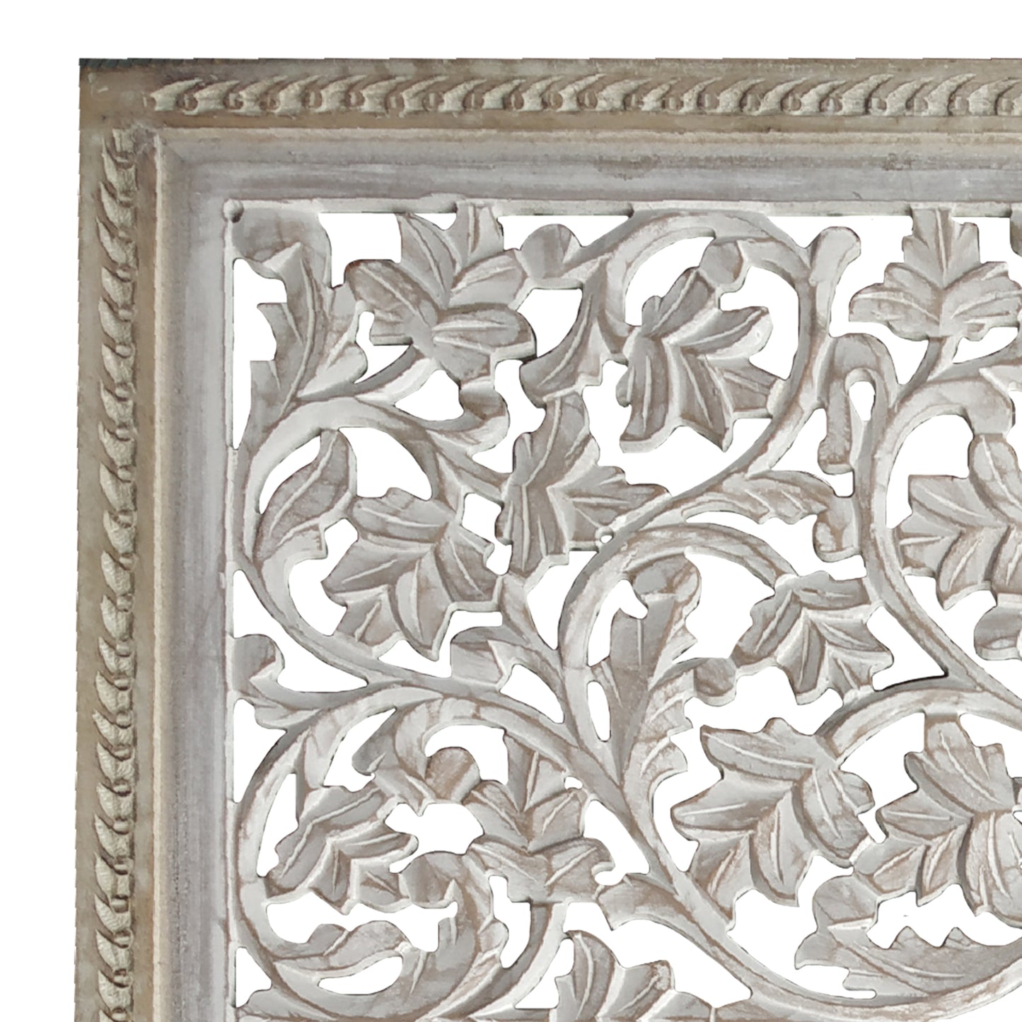 Square Shape Wooden Wall Panel With Cutout Sprig Pattern, Distressed White By Benzara | Wall Decor | Modishstore - 6