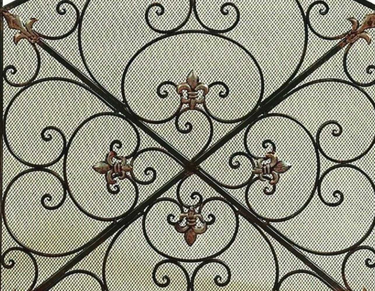 Benzara 3- Panel Metal Fire Screen With Traditional Design, Bronze By Benzara | Room Divider | Modishstore - 5