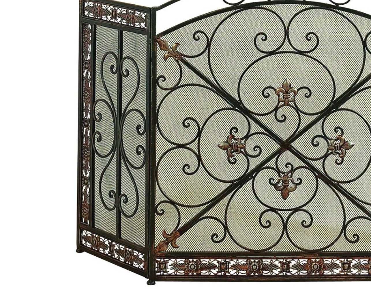 Benzara 3- Panel Metal Fire Screen With Traditional Design, Bronze  By Benzara | Room Divider |  Modishstore  - 4