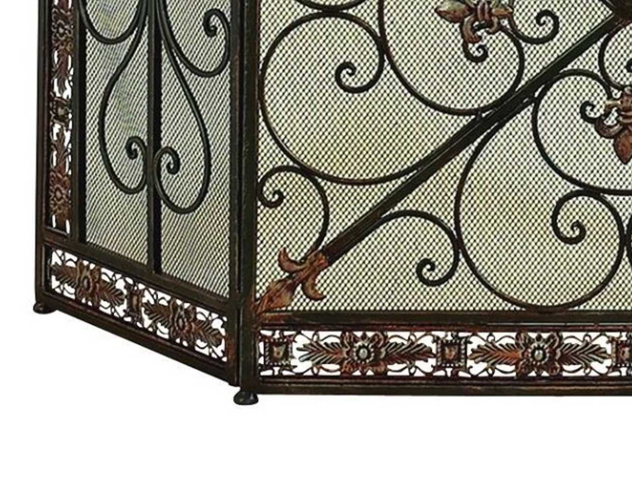 Benzara 3- Panel Metal Fire Screen With Traditional Design, Bronze  By Benzara | Room Divider |  Modishstore  - 3