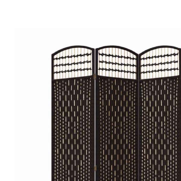 Wood And Paper Straw 4 Panel Screen With Nailhead Trim, Espresso Brown By Benzara | Room Divider |  Modishstore  - 3