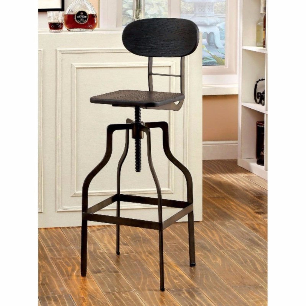 Industrial Style Wooden Swivel Bar Stool With Curved Metal Base, Gray By Benzara | Bar Stools & Table | Modishstore - 3
