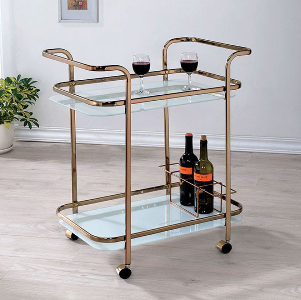 Tiana Contemporary Serving Cart In Champagne Finish By Benzara | Bar Carts | Modishstore - 2