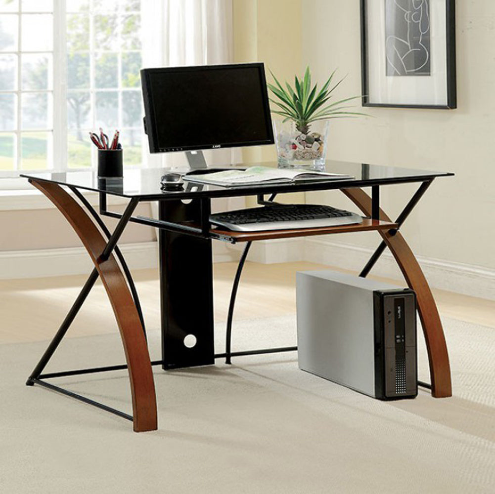 Baden Transitional Style Computer Desk , Oak And Black By Benzara | Desks | Modishstore - 2