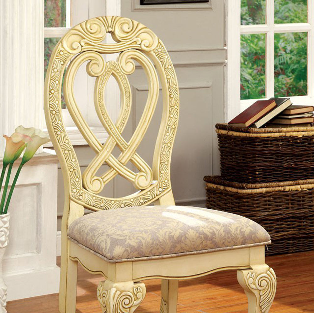 Wyndmere Traditional Side Chair, Cream Finish, Set Of 2  By Benzara | Armchairs |  Modishstore  - 4