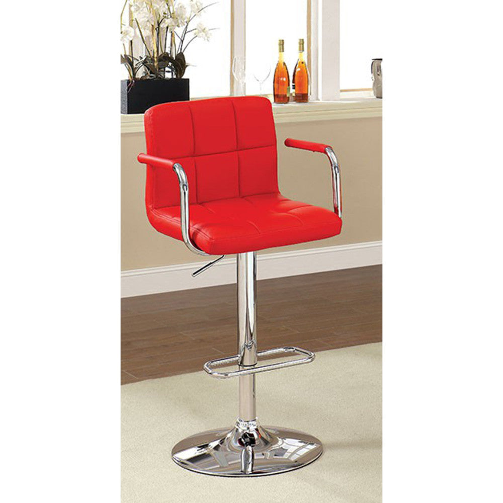 Corfu Contemporary Bar Stool With Arm In Red Pu By Benzara | Bar Stools & Table | Modishstore - 3