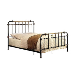 Metal Full Bed With Gold Accent, Black By Benzara