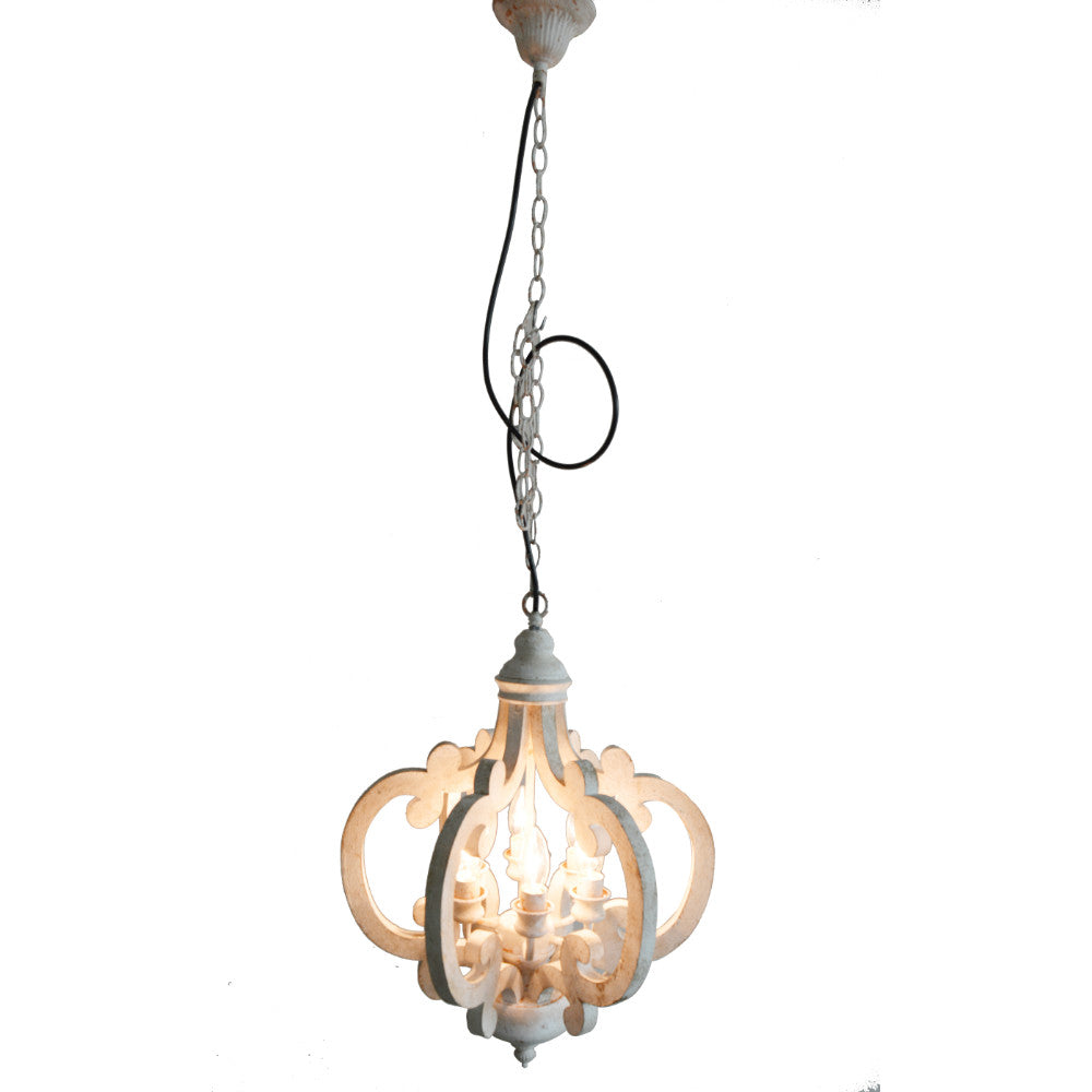 Wood Metal Antique Chandelier, White By Benzara | Chandeliers | Modishstore - 6