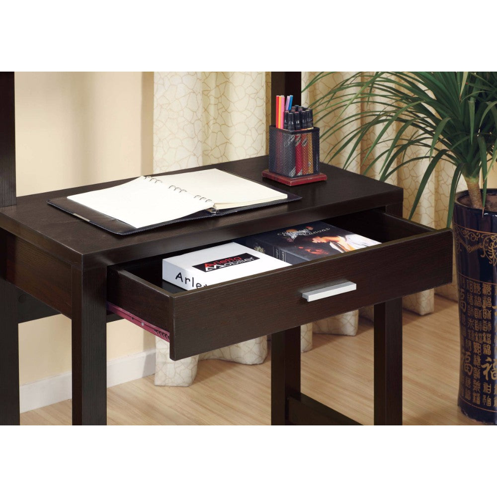 Contemporary Style Desk With 2 Shelves, Dark Brown By Benzara | Desks | Modishstore - 2