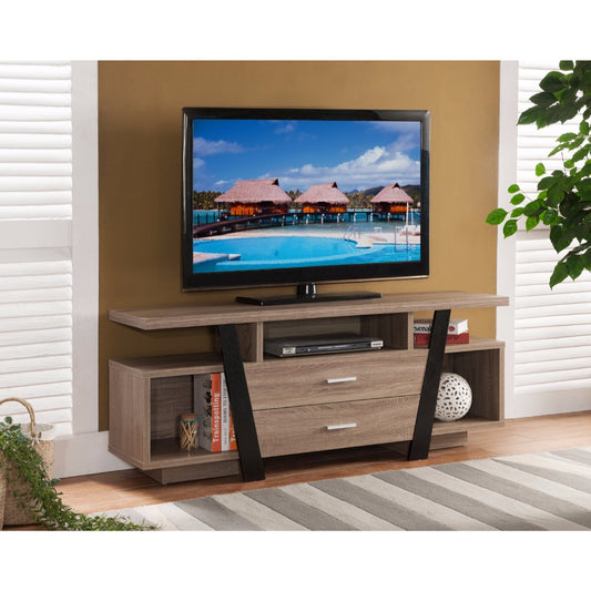 Striking Tv Stand With Storage Option, Black And Light Brown By Benzara | TV Stands | Modishstore