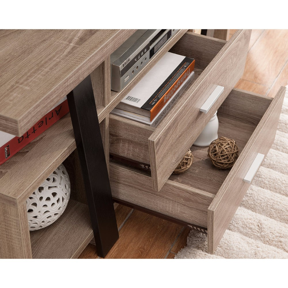 Striking Tv Stand With Storage Option, Black And Light Brown By Benzara | TV Stands | Modishstore - 2