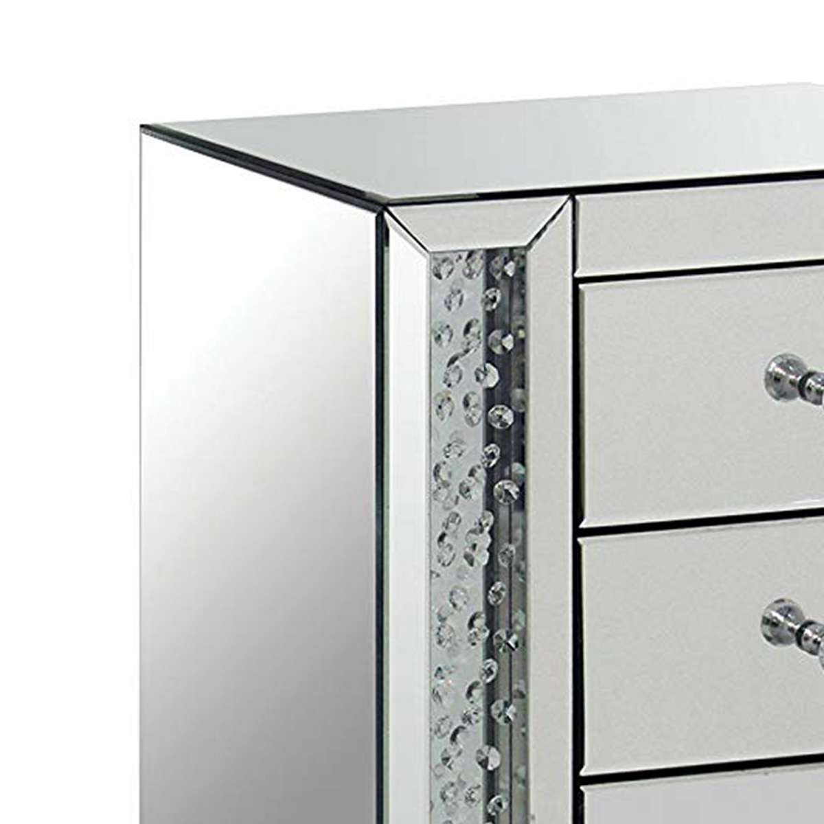 3 Drawer Mirrored Nightstand With Faux Crystals Inlay, Silver  By Benzara | Nightstands |  Modishstore  - 3