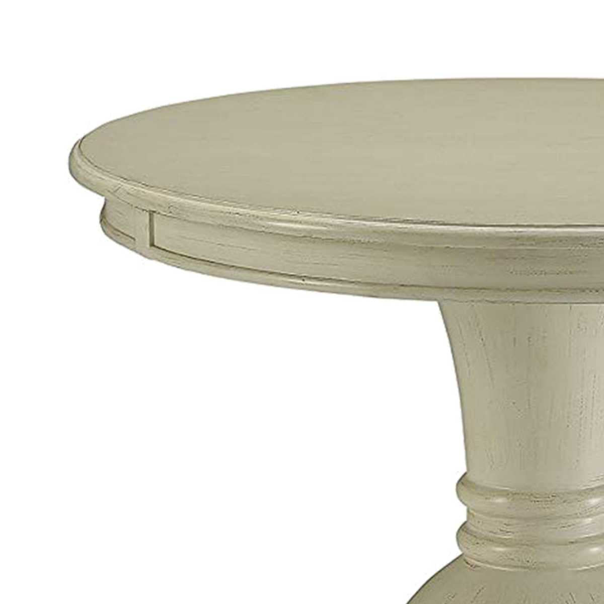 Round Shape Wooden Accent Table With Pedestal Base, Antique White By Benzara | Side Tables | Modishstore - 6