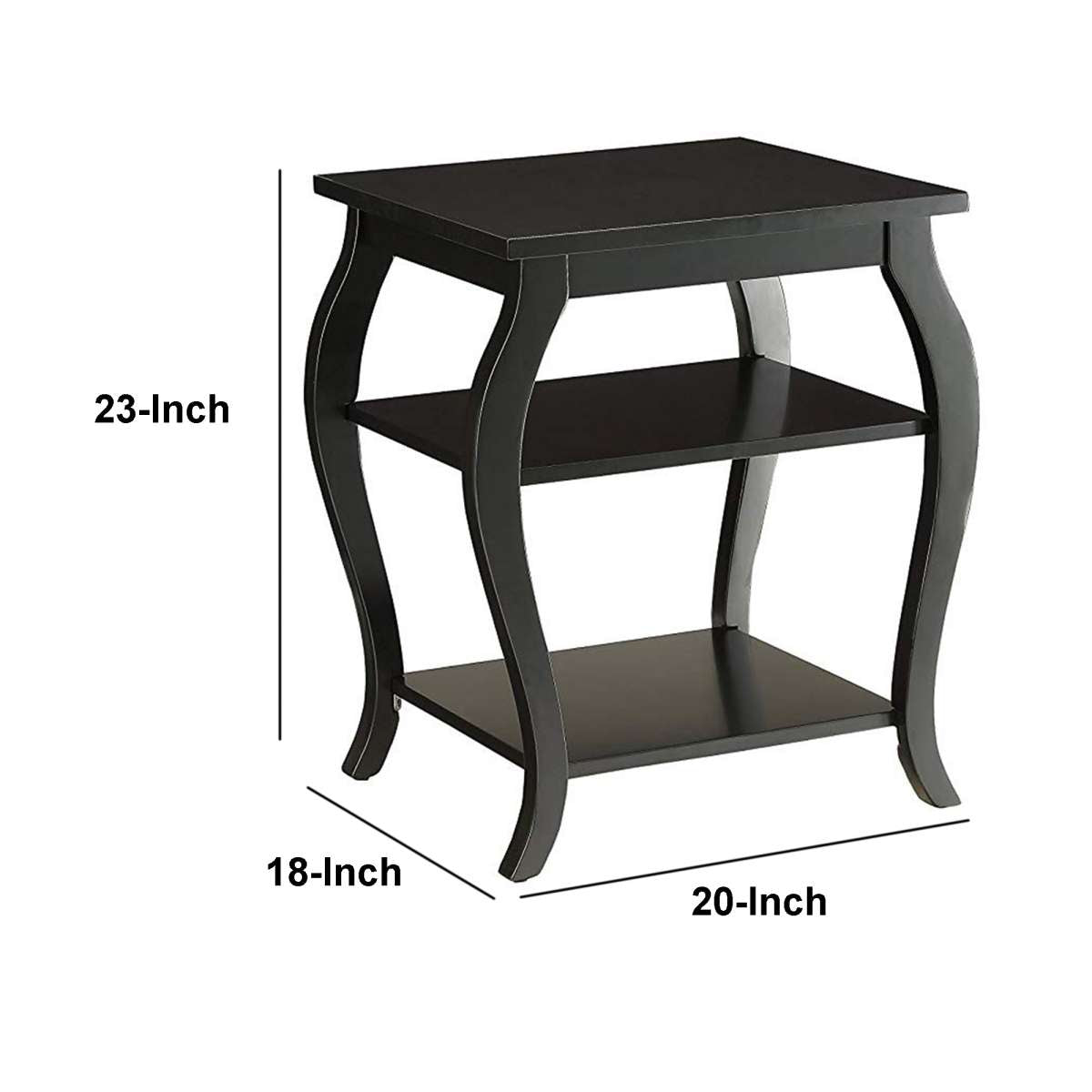 Wooden End Table With 2 Open Shelves And Cabriole Legs, Black  By Benzara | Side Tables |  Modishstore  - 5