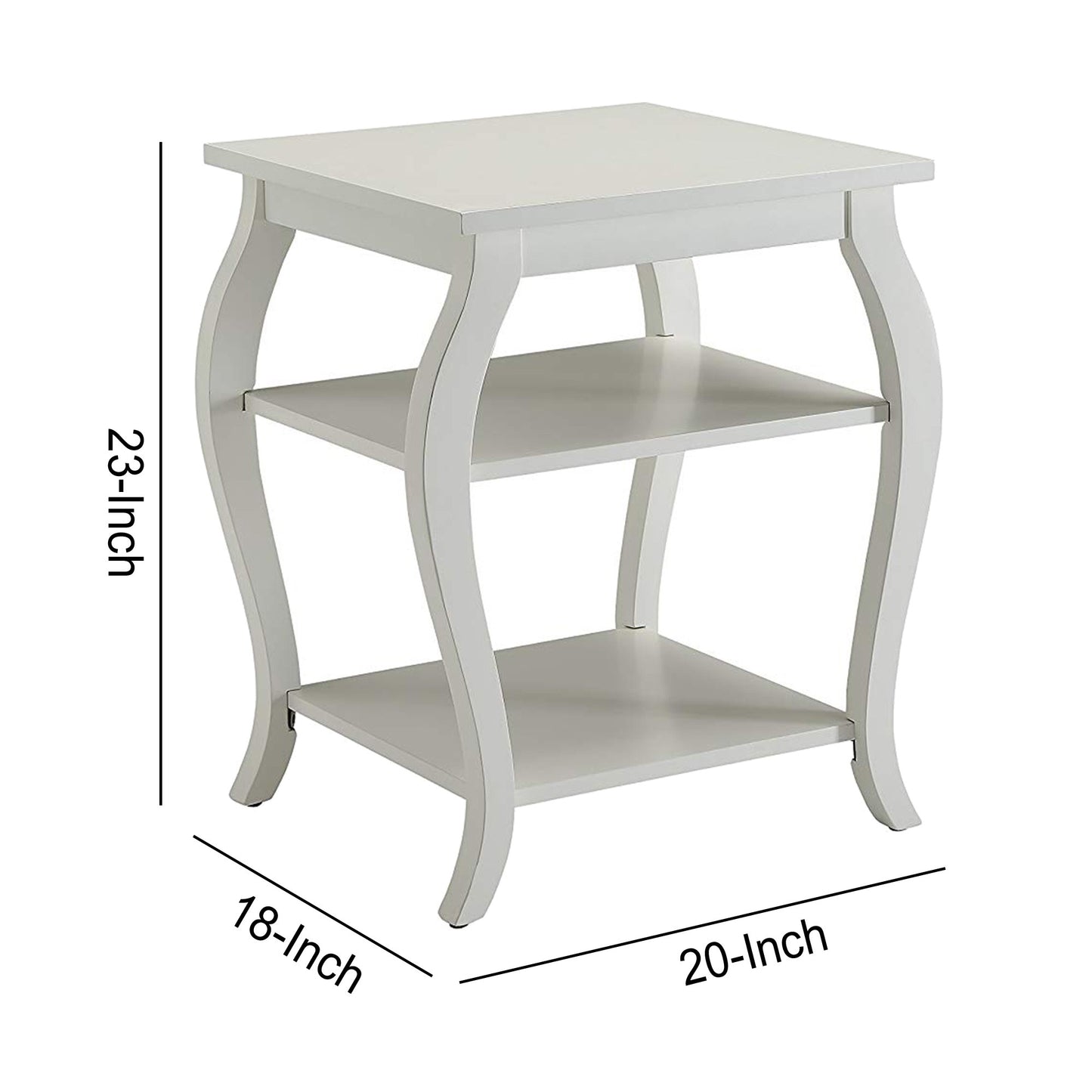 Wooden End Table With 2 Open Shelves And Cabriole Legs, White By Benzara | Side Tables | Modishstore - 5