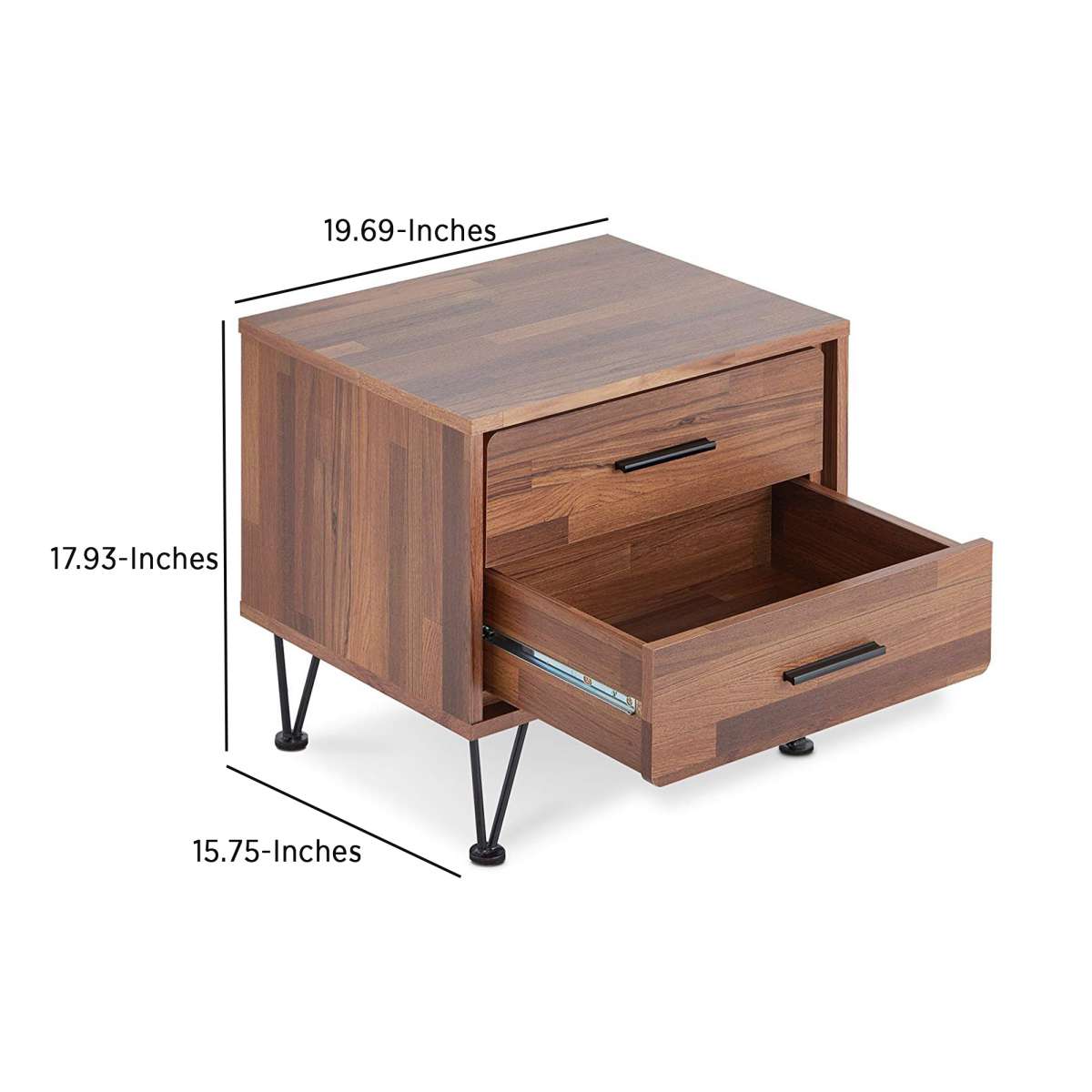 Contemporary 2 Drawers Wood Nightstand By Deoss, Brown By Benzara | Nightstands | Modishstore - 5