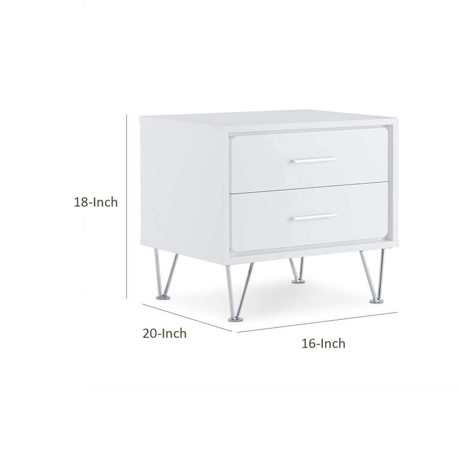 Contemporary 2 Drawers Wood Nightstand By Deoss, White By Benzara | Nightstands | Modishstore - 5