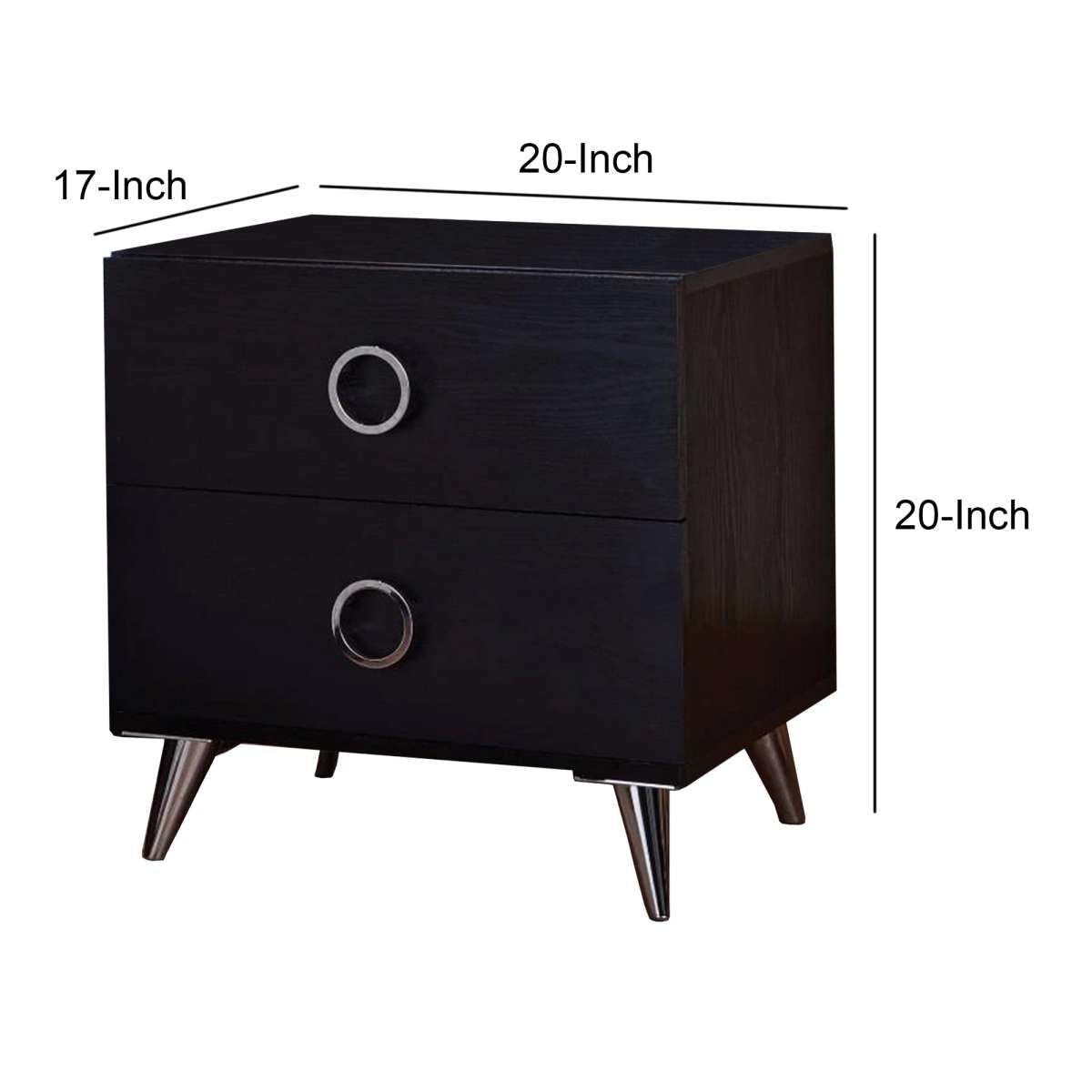 Contemporary Style Wood & Metal Nightstand By Elms, Black & Chrome By Benzara | Nightstands | Modishstore - 6