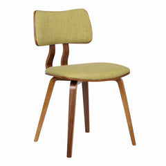 Fabric Upholstered Split Curved Back Wooden Dining Chair, Brown And Green By Benzara