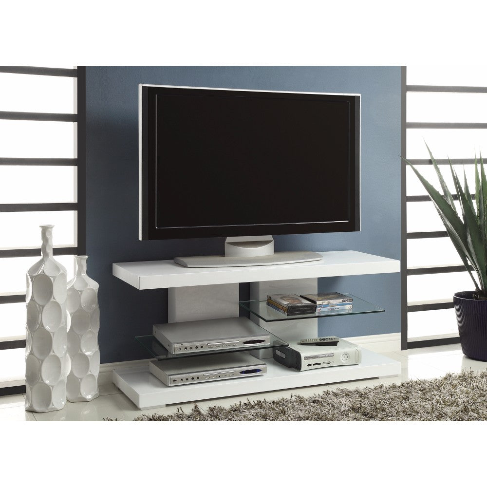 Charming White Tv Console With Alternating Glass Shelves By Benzara | TV Stands | Modishstore