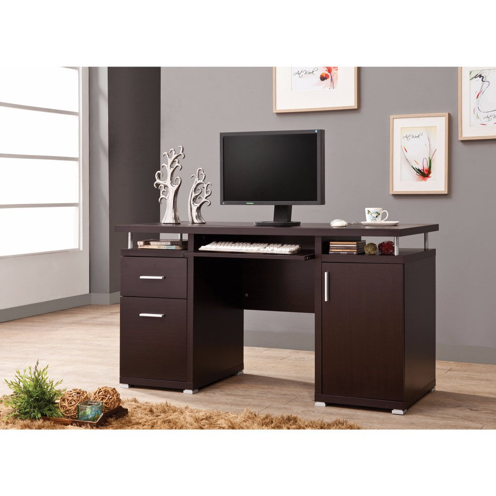 Luxurious Computer Desk With 2 Drawers And Cabinet, Brown By Benzara | Desks | Modishstore